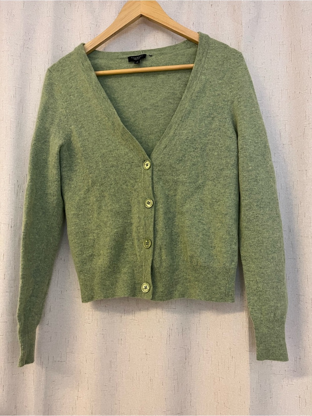 Talbots Light Green Soft Cashmere  V-Neck Button Cardigan